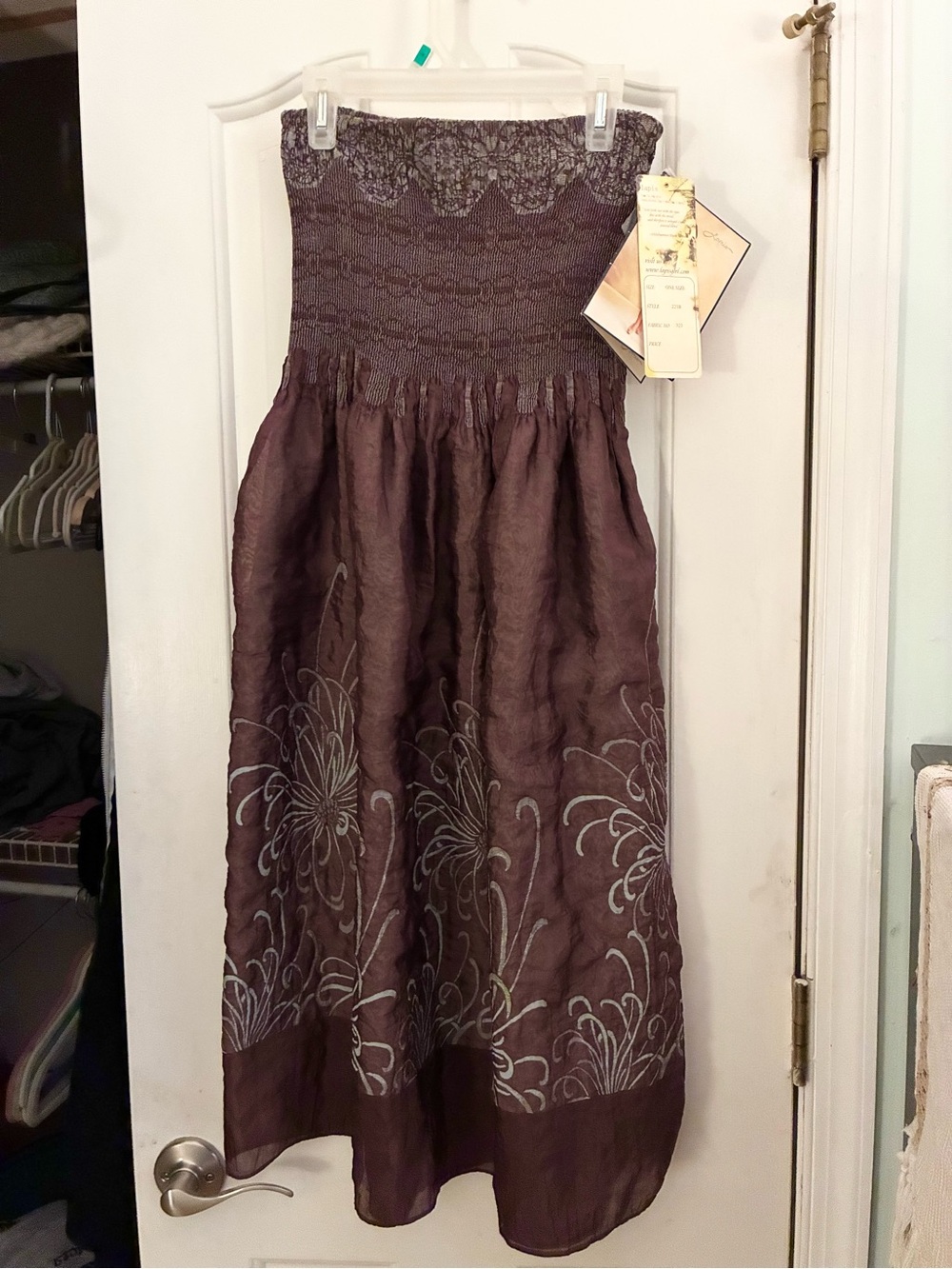 Strapless Smocked Convertible  Dress or skirt Plum with gray Floral Embroidery